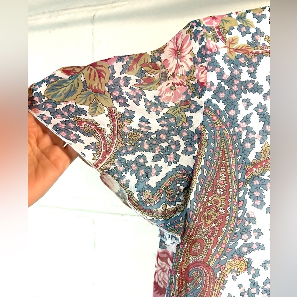 Show‎ Me Your Mumu Floral Paisley Babydoll Dress Flutter Sleeve Boho Festival XS - Picture 4 of 11
